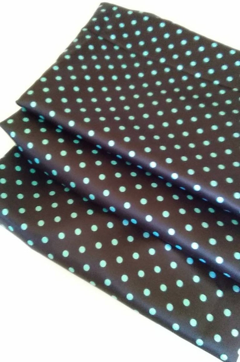 Cleaning out fabric and project stash-Satin Turquoise and brown polka dot yardage