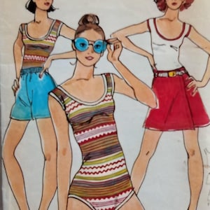 May include: Vintage Butterick sewing pattern featuring Kenzo designs. The illustration shows three figures in swimwear and casual outfits. The pattern includes the size 10. The text "Butterick" and "Kenzo" are visible.