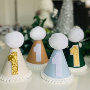 Birthday party hat. Any age. Baby blue, forest green, cream or brown. Birthday accessories and decorations. Milestone birthday.