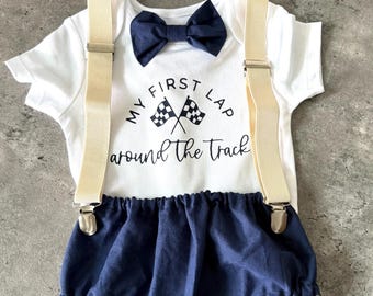 Baby Boy Cake Smash Outfit: Navy Blue First Birthday Set.