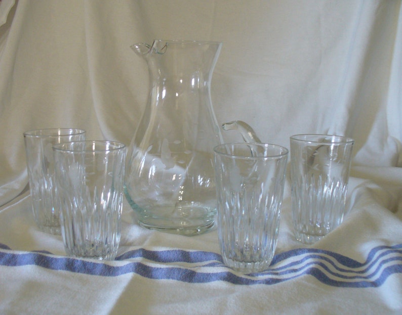 Princess House Crystal Heritage Pitcher and Set of 4 Glasses Etsy