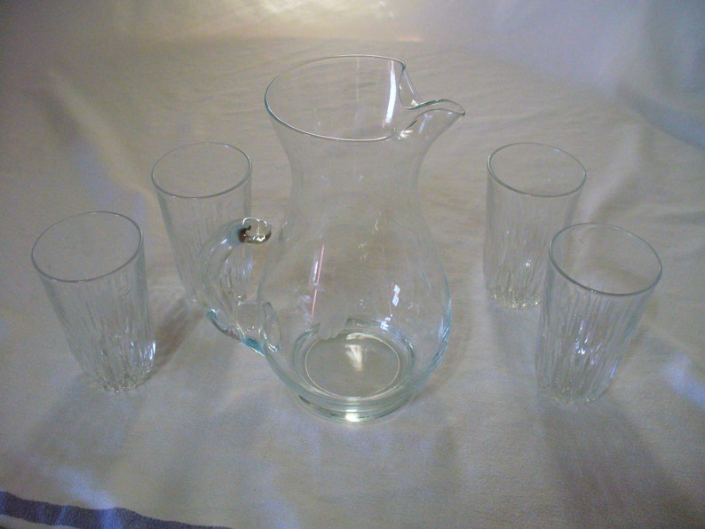 Princess House Crystal Heritage Pitcher and Set of 4 Glasses Etsy