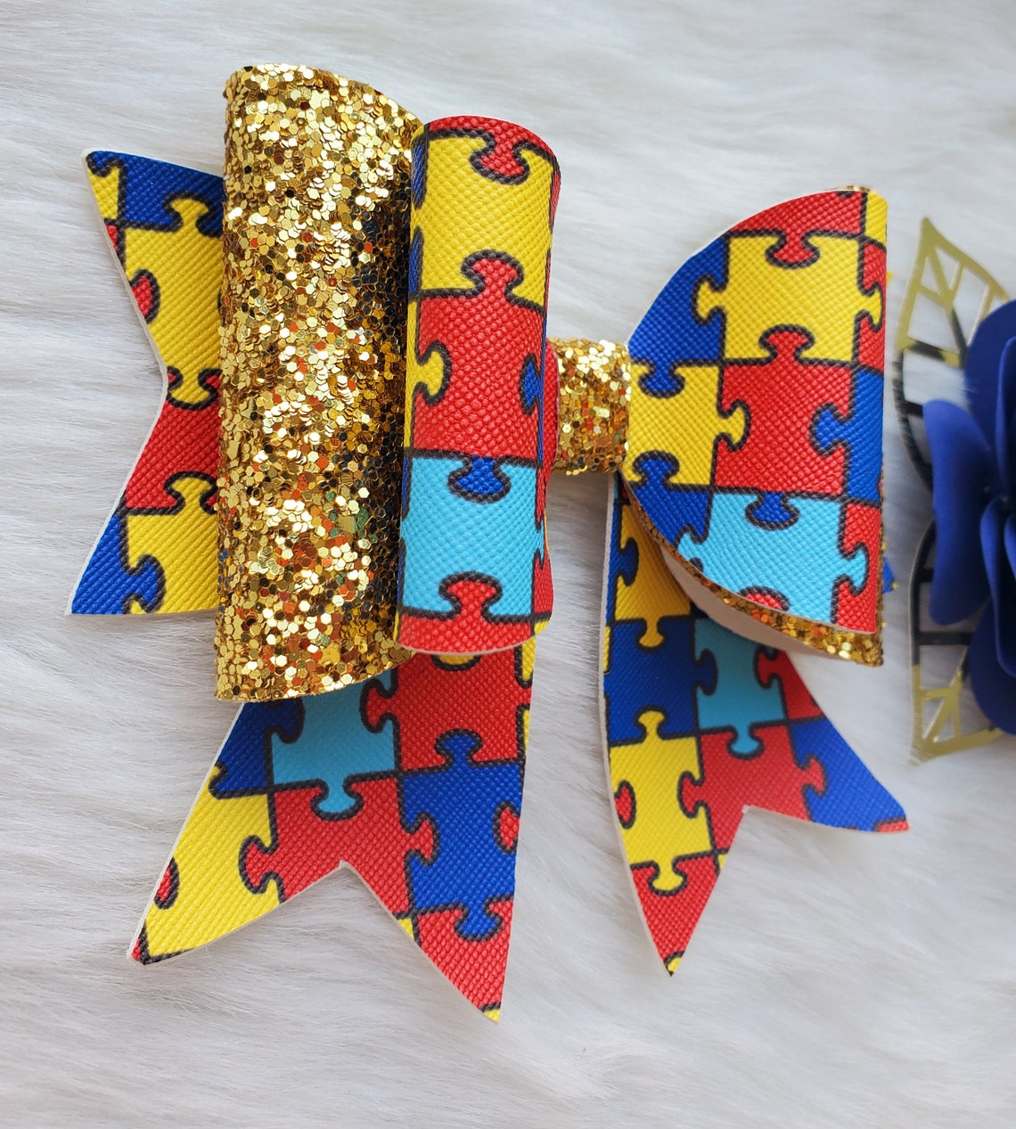 Autism puzzle Bow hair bows Autism puzzle hair Etsy