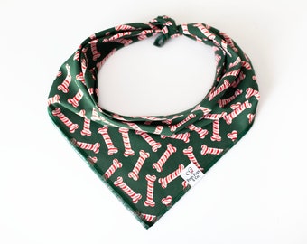 Candy Cane Dog Bones Bandana on Dark Green, Christmas Dog Bandana