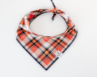 Orange Spicy Plaid Bandana, Plaid Autumn Dog Bandana