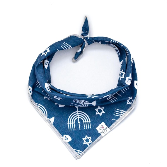 Hanukkah on Blue Dog Bandana, Jewish  Dog Bandana