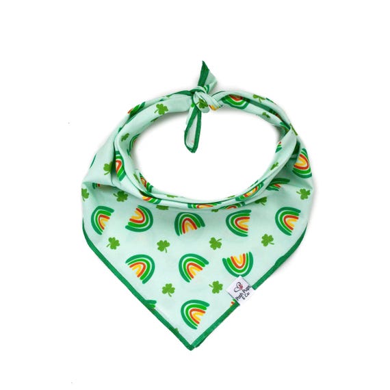 Rainbow and Shamrock on Mint Dog Bandana, St. Patrick's Dog Bandana