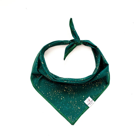 Dark Green Gold Speckled Bandana, Dark Green Dog Bandana (Non Sparkle or Glitter)