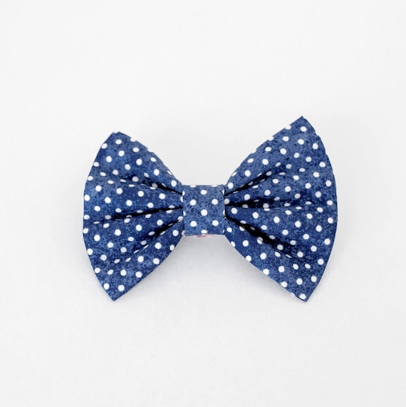Frankie Dog Bow Tie, Distressed Blue Polka Dot Dog Bowtie