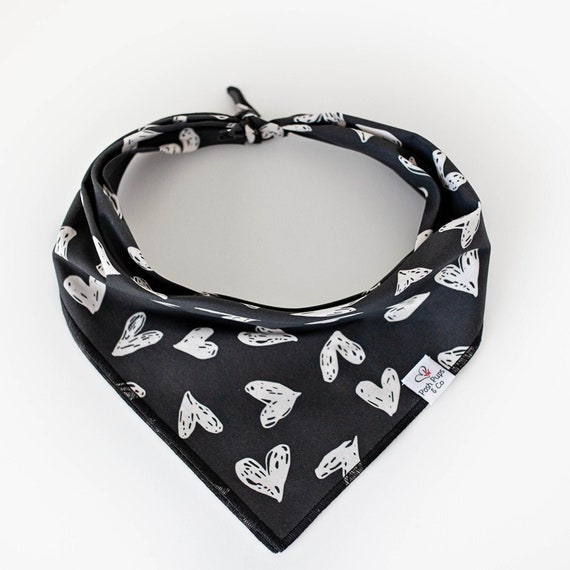 Cream Heart Chalkboard on Black Bandana, Valentine's Day Dog Bandana