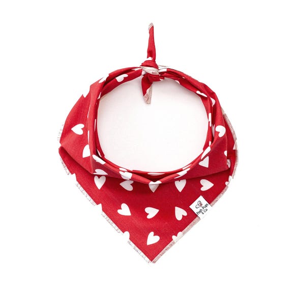 White Hearts on Red Dog Bandana, Valentine's Day Dog Bandana
