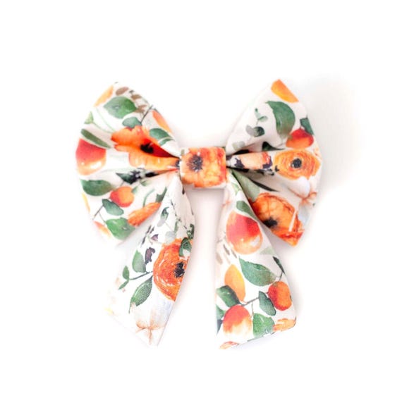Autumn Orange Crush Sailor Dog Bow, Autumn Floral Dog Sailor Bow