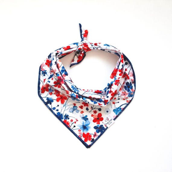 4th of July Floral Dog Bandana: Patriotic Tie On Bandana