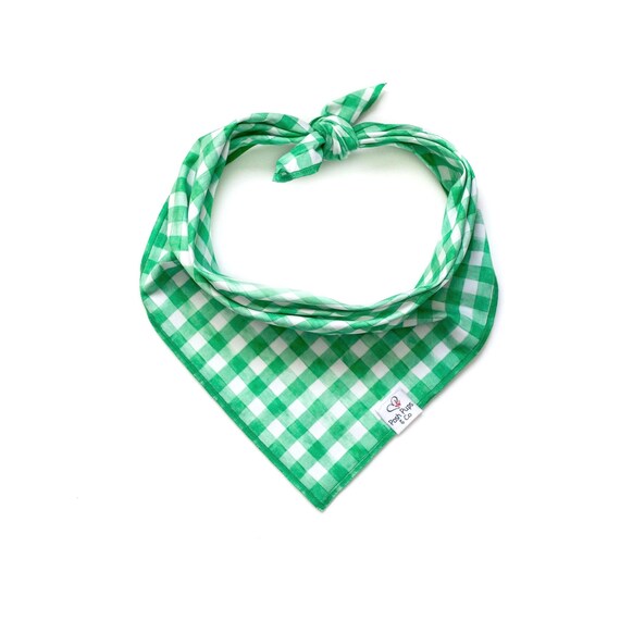 Spring Plaid Dog Bandana: Handmade Kelly Green Bandana