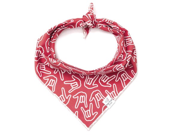 ASL ILY on Red Dog Bandana, I love you Dog Bandana