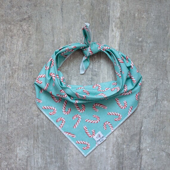 Candy Cane Dog Bandana on Mint, Christmas Dog Bandana