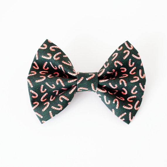 Candy Cane on Dark Green Bow Tie, Christmas Dog Bow Tie