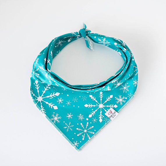 Turquoise Snowflakes Bandana, Snowflakes Dog Bandana