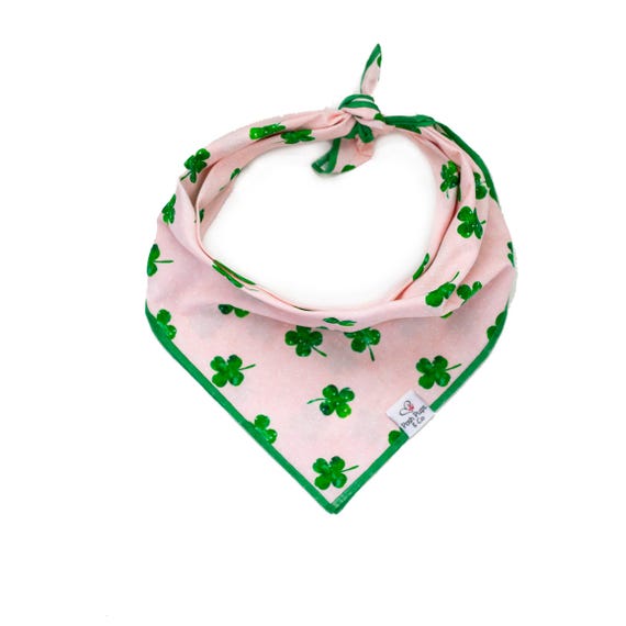 Green Scatter Dot Shamrock on Pink Dog Bandana, St. Patrick's Dog Bandana