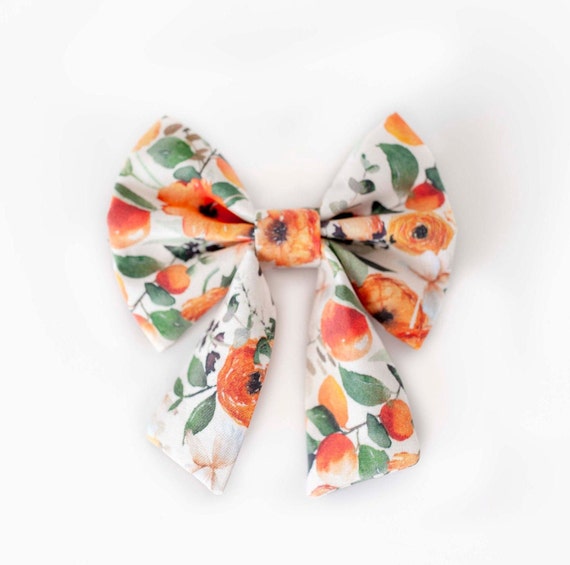 Autumn Orange Crush Sailor Dog Bow, Autumn Floral Dog Sailor Bow