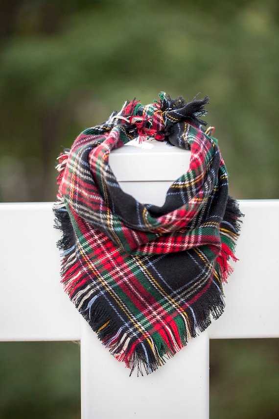 The Jasper Bandana, Black Tartan Frayed Plaid Dog Bandana