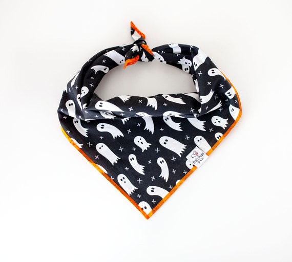 Black Spooky Ghosts Bandana, Halloween Dog Bandana