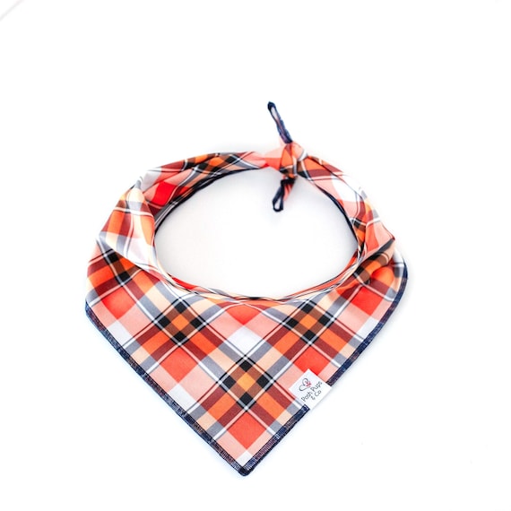 Orange Spicy Plaid Bandana, Plaid Autumn Dog Bandana