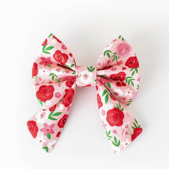 Falling in Love Sailor Dog Bow, Floral Dog Sailor Bow