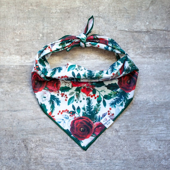 Christmas Flora Bandana, Christmas Floral Dog Bandana