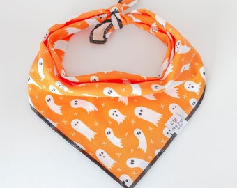 Orange Spooky Ghosts Bandana, Halloween Dog Bandana