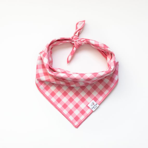 Blossom Pink Bandana, Spring Dog Bandana, Spring Plaid Dog Bandana