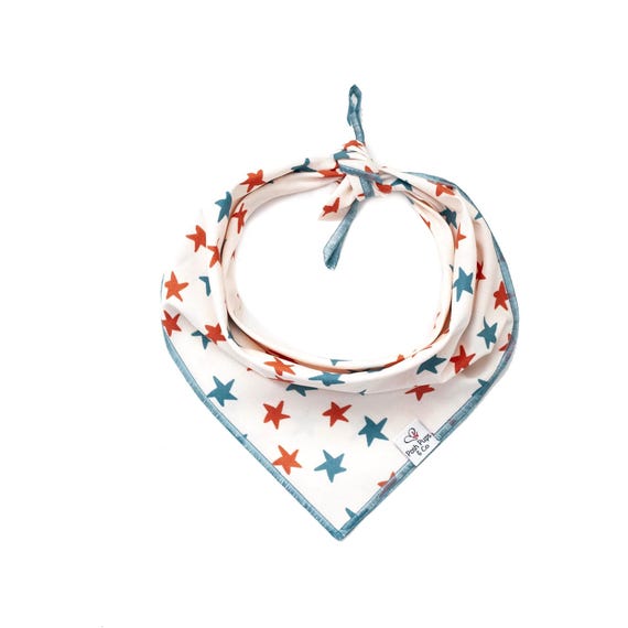 Vintage Blue and Red Star Dog Bandana, 4th of July Dog Bandana
