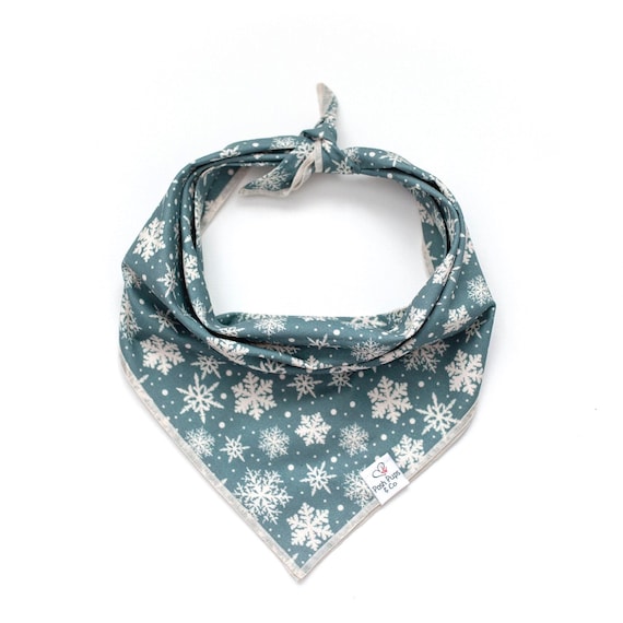 Dusty Blue Snowflakes Bandana, Snowflakes Dog Bandana