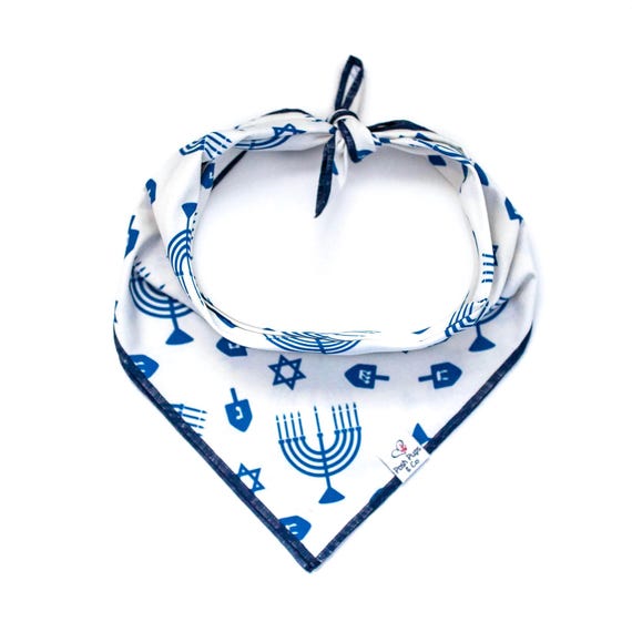 Hanukkah on White Dog Bandana, Jewish  Dog Bandana