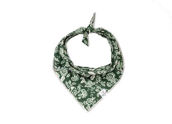 English Rose in Hunter Green Dog Bandana, Floral Dog Bandana