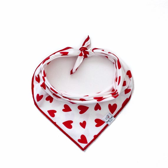 Red Hearts on White Dog Bandana, Valentine's Day Dog Bandana