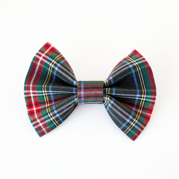 Black Tartan Dog Bow Tie, Christmas Dog Bow Tie