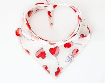 Red/Pink Heart Lollipops Bandana. Valentine's Day Dog Bandana