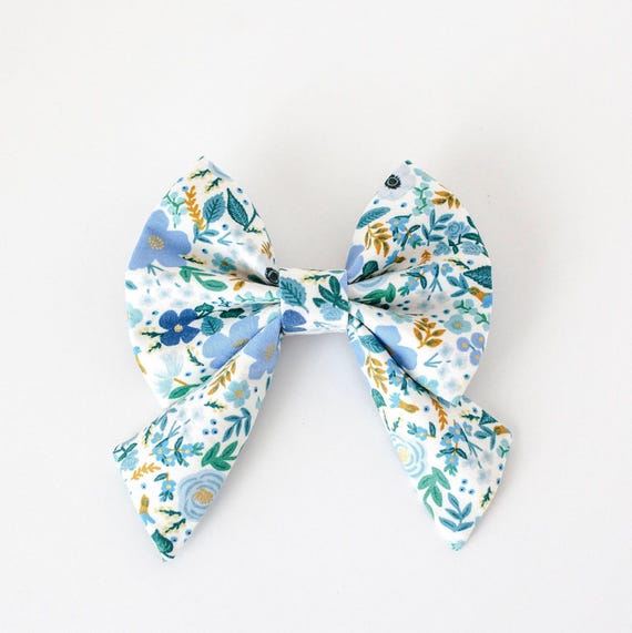 Madelyn Sailor Dog Bow , Blue Floral Dog Sailor Bow