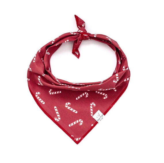 Candy Cane on Red Dog Bandana, Christmas Dog Bandana