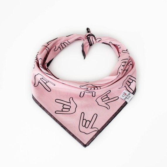 ASL ILY on Pink Dog Bandana, Love Sign Dog Bandana, Love Hand Shape Dog Bandana