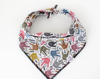 Colorful ASL ILY and Love Dog Bandana, Love Sign Dog Bandana, Love Hand Shape Dog Bandana