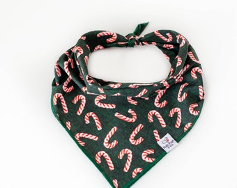 Candy Cane Dog Bandana on Dark Green, Christmas Dog Bandana