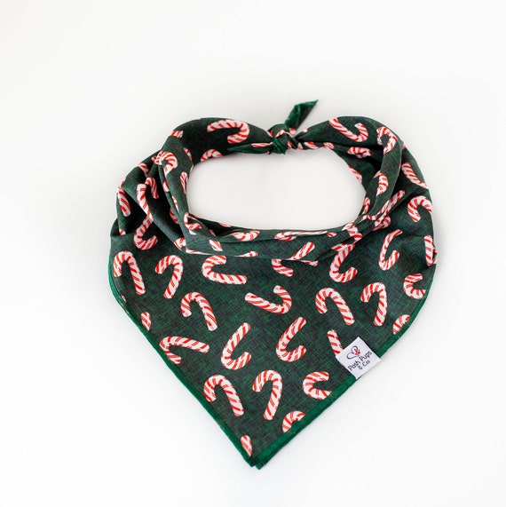 Candy Cane Dog Bandana on Dark Green, Christmas Dog Bandana