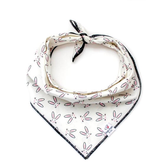 Easter Bunny Dog Bandana, Tie-On Pet Accessory, White with Pink Accents