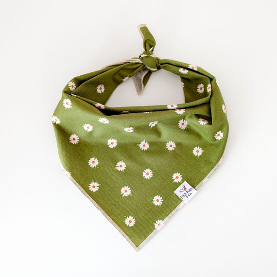 Green Daisy Bandana, Green Floral Dog Bandana