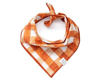 Burnt Orange Gingham Dog Bandana: Handmade Tie-On Style