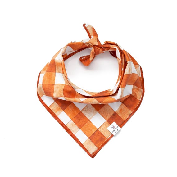 Burnt Orange Gingham Bandana, Watercolor Gingham Dog Bandana