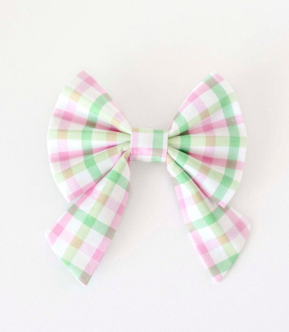 Jade Sailor Dog Bow, Spring Plaid Dog Sailor Bow