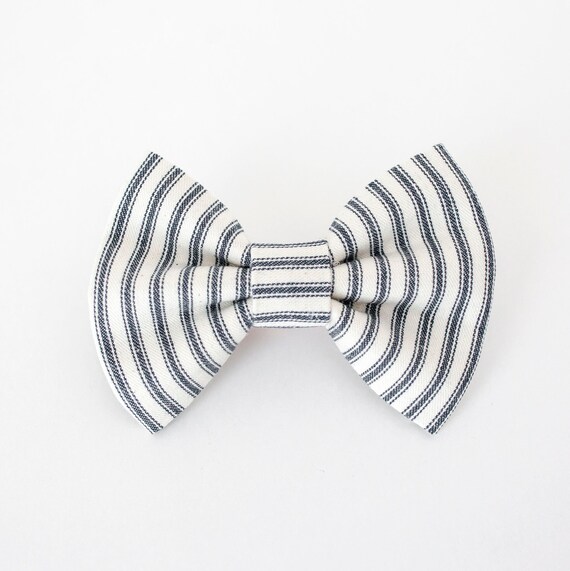 Jakey Dog Bow Tie, Navy Ticking Strip Dog Bow Tie